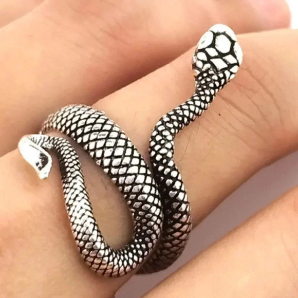 🍁 925 Silver Plated Vintage Lacquer Snake Pattern Ring MLNN1269